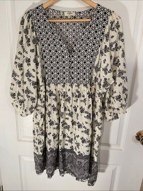 Umgee Cream and Black Floral Boho Dress